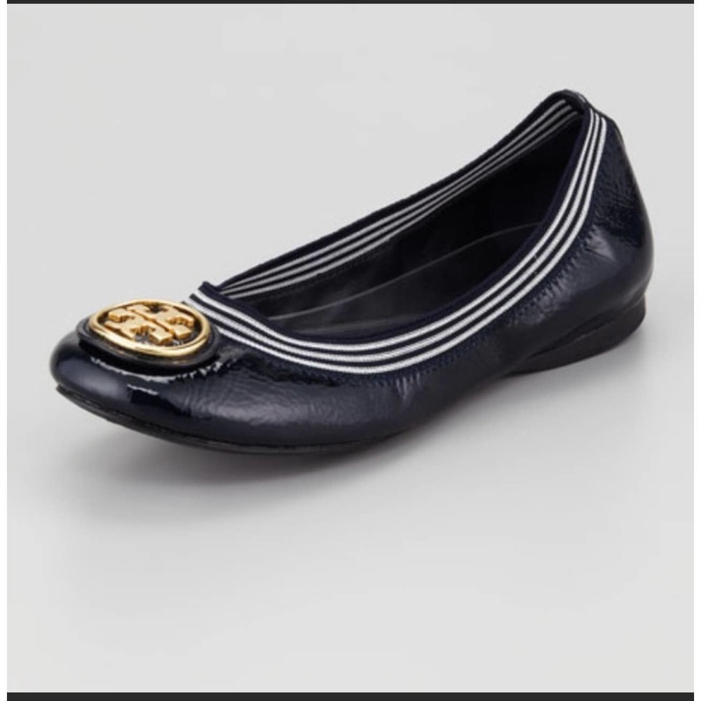 Tory Burch Caroline 2 Striped Navy Ballerina Flat Womens Size 7.5